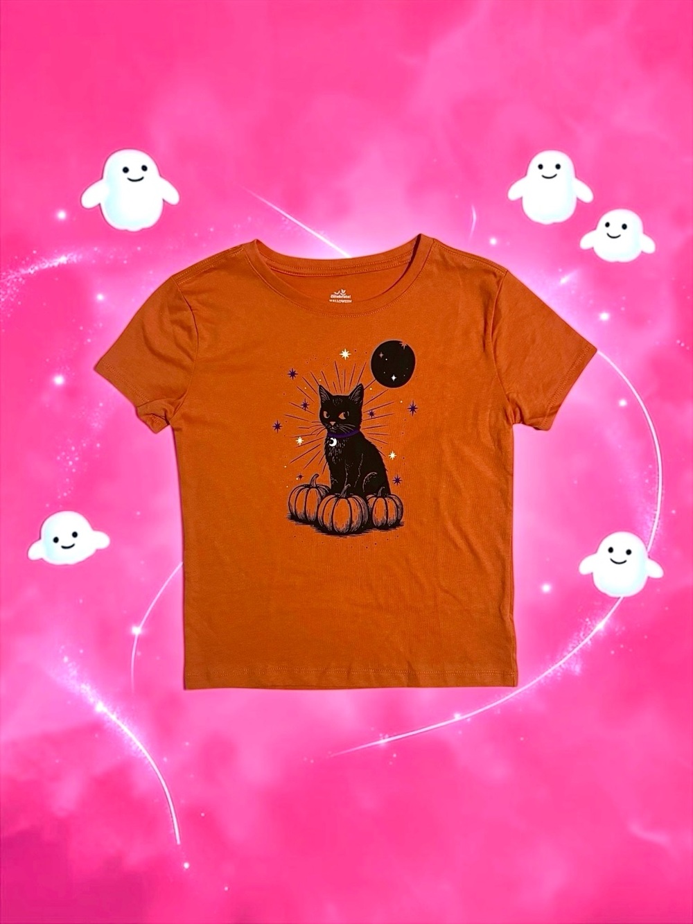Way to Celebrate! Halloween Black Cat Tee – Orange Yam Girls M (8)